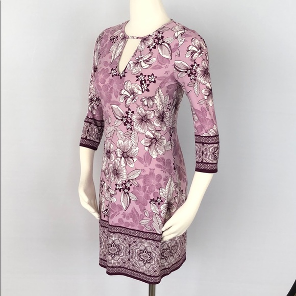 WHBM 3/4 Sleeve Floral Print Knit Shift Dress XXS - Picture 5 of 11